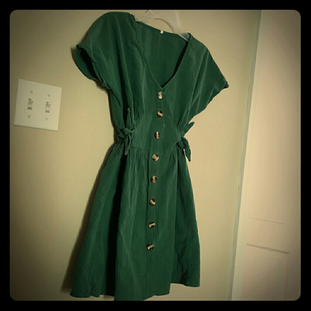 Army green button up dress